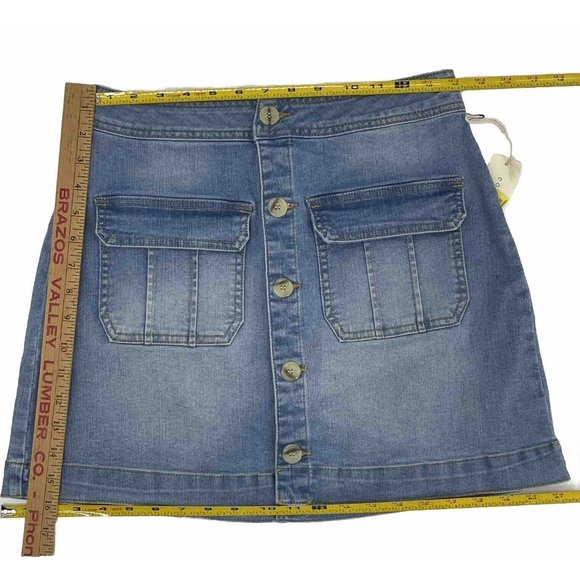 Blue Jean Denim Mini Skirt Button Front Pockets Size M Juniors Misses - Picture 10 of 10